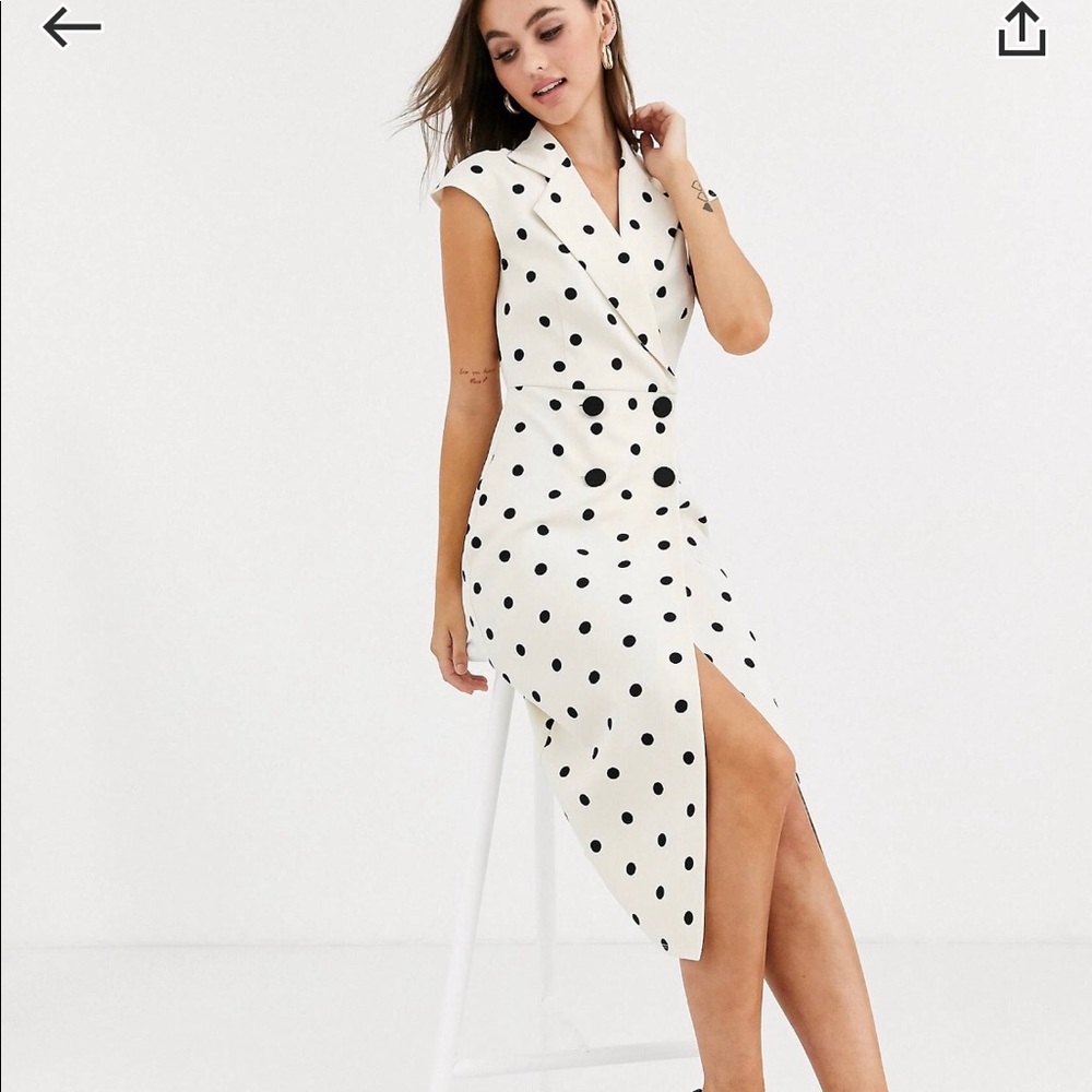 ASOS Cream and Black Polka Dot Midi Dress